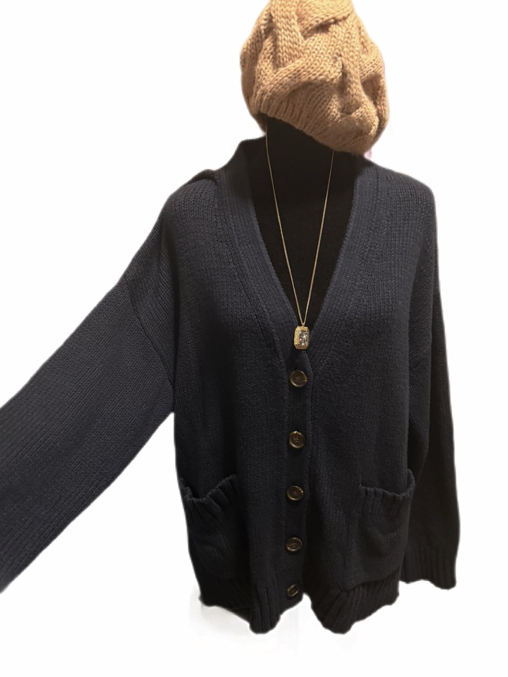 Jenni Kayne Cotton Cocoon Cardigan Oversized relaxed front pocks💙sz lrg Navy - Picture 8 of 16